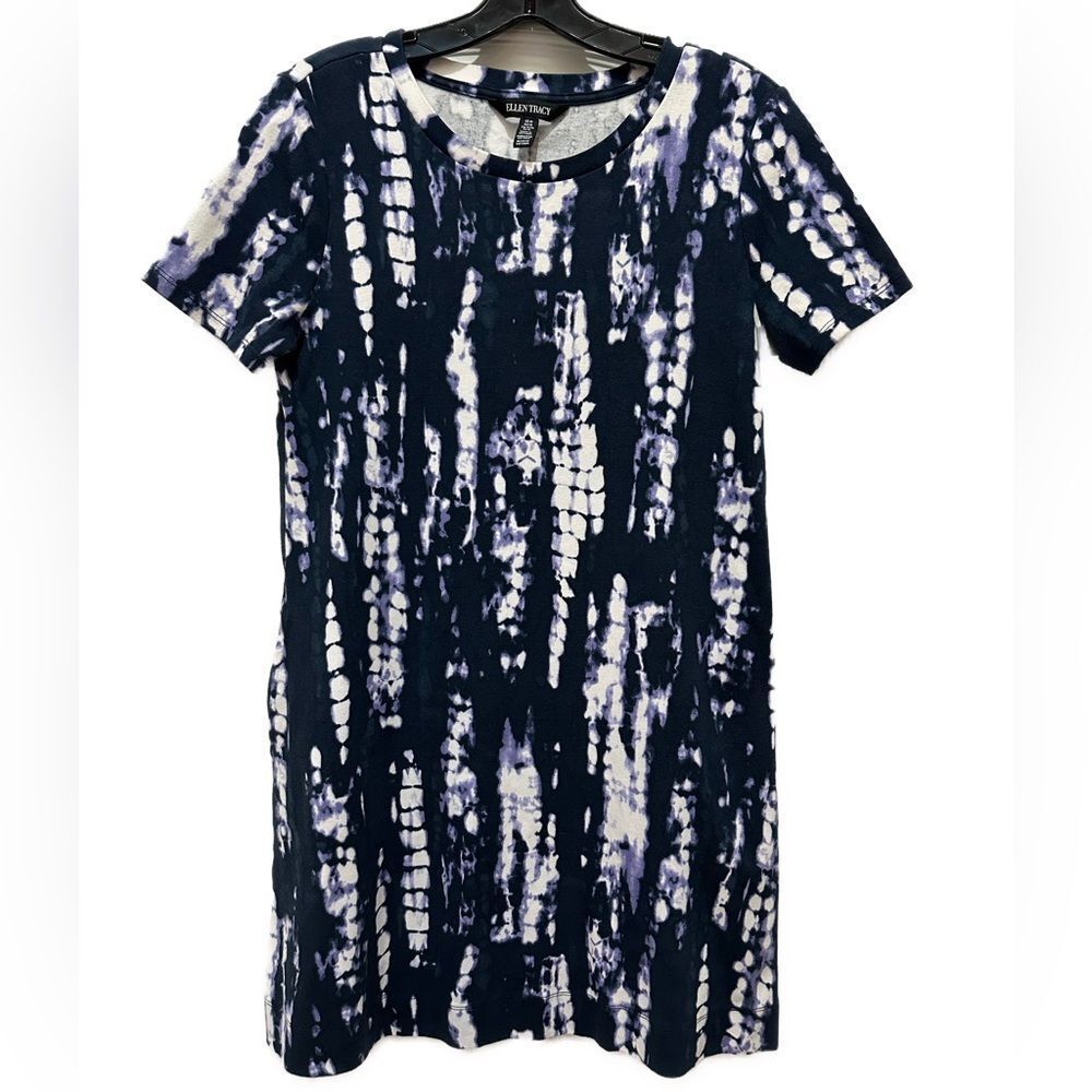 Ellen Tracy Blue Tie Dye Dress with Pocket Size M